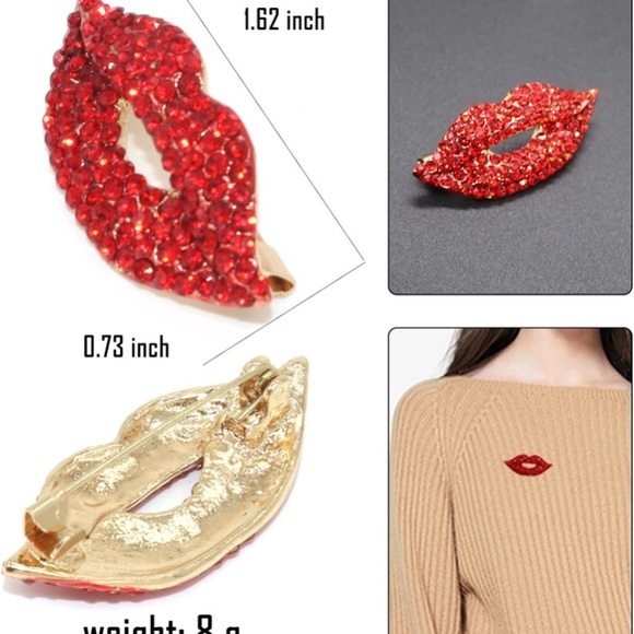 Red Crystal Lip Brooch - Picture 2 of 3